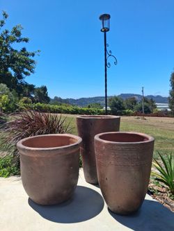 Set of 3 XLarge Terracotta Planters Vietnamese hand made high-fired