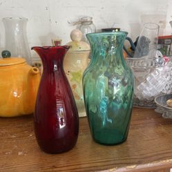 Small colored glass vases