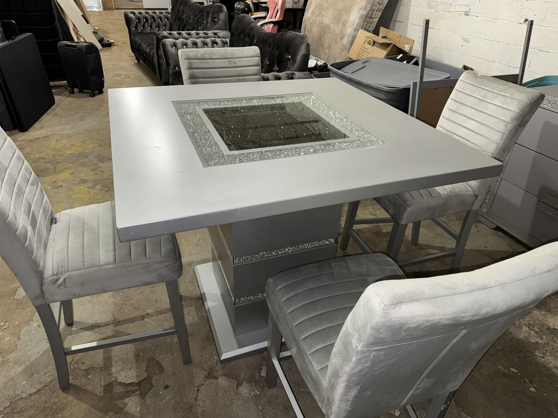 Silver Square Bar Table Dining Set