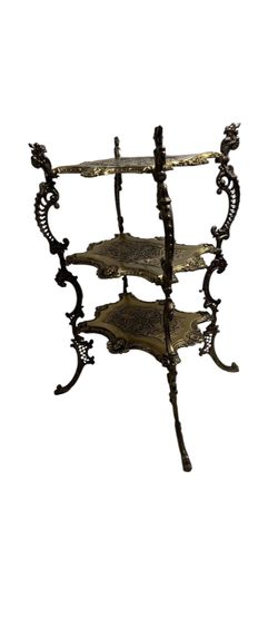 RARE Antique Victorian Cast Iron Brass Bronze Side Table Dragons Northwind Faces