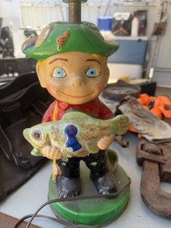Vintage Ceramic Figurine Lamp Fisher Boy