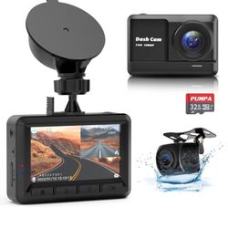 Dash Cam Front and Rear, 1080P Full HD Dash Camera for Cars with 32GB SD Card, 2.45'' IPS Screen, 170°Wide Angle, Night Vision, Parking Monitor,