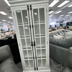 Curio  Tall Cabinet Antique White/ Antique White Brown 