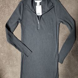 Womens BLACK FITTED HALF ZIP DRESS