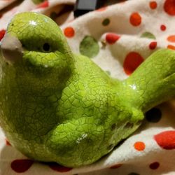 Vintage Crackled Green Bird Figurine Ceramic 