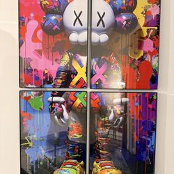 4 Piece Modern Kaws Art Picture Poster Print With Borderless Glass Frames .