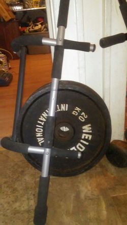Two in Great condition exercises bars & 2 steel weider 44lbs international & 2 , 25 dumbbells.