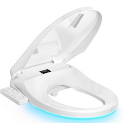 Electric Heated Toilet Seat for Rear and Feminine Washing, Comfort Heated Seat & Air Dryer, Silent Close Lid, Self-Clean Nozzle, Nightlight