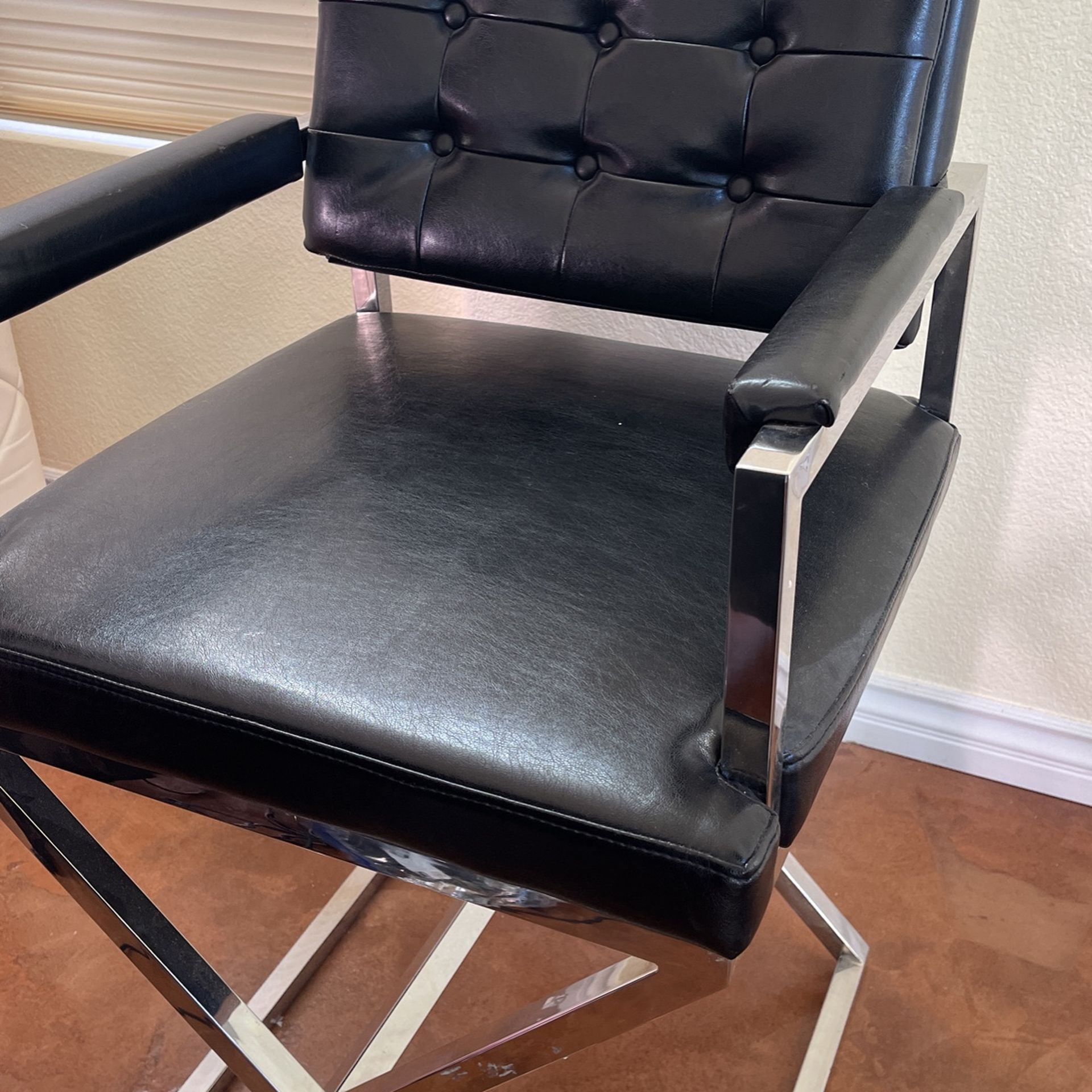 One Black Leather Chrome Directors Chair 