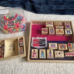 Melissa & Doug 2x Wooden Stamp Sets, Snap Pop Beads Jewelry Making Set