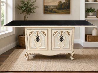 Vintage Drop-Leaf Cabinet Table / Bar – Unique Ornate Design MCM mid Century Modern Table