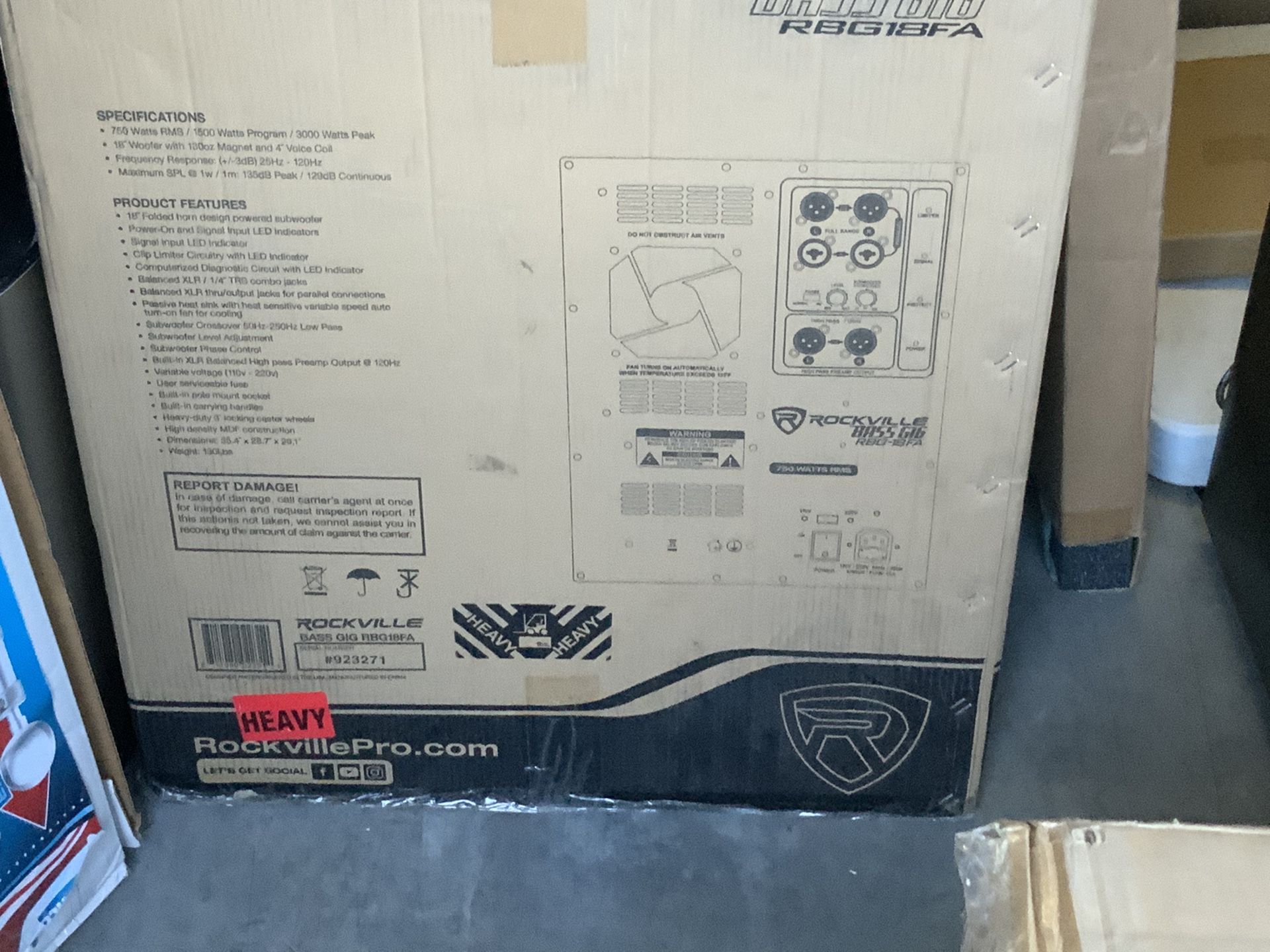 Rockville RBG18FA 18" 3000w Active Powered Pro Subwoofer Folded Horn PA/DJ Sub