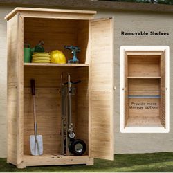 😀 Wood Storage Shed, Weatherproof Storage Cabinet with 3 Shelves