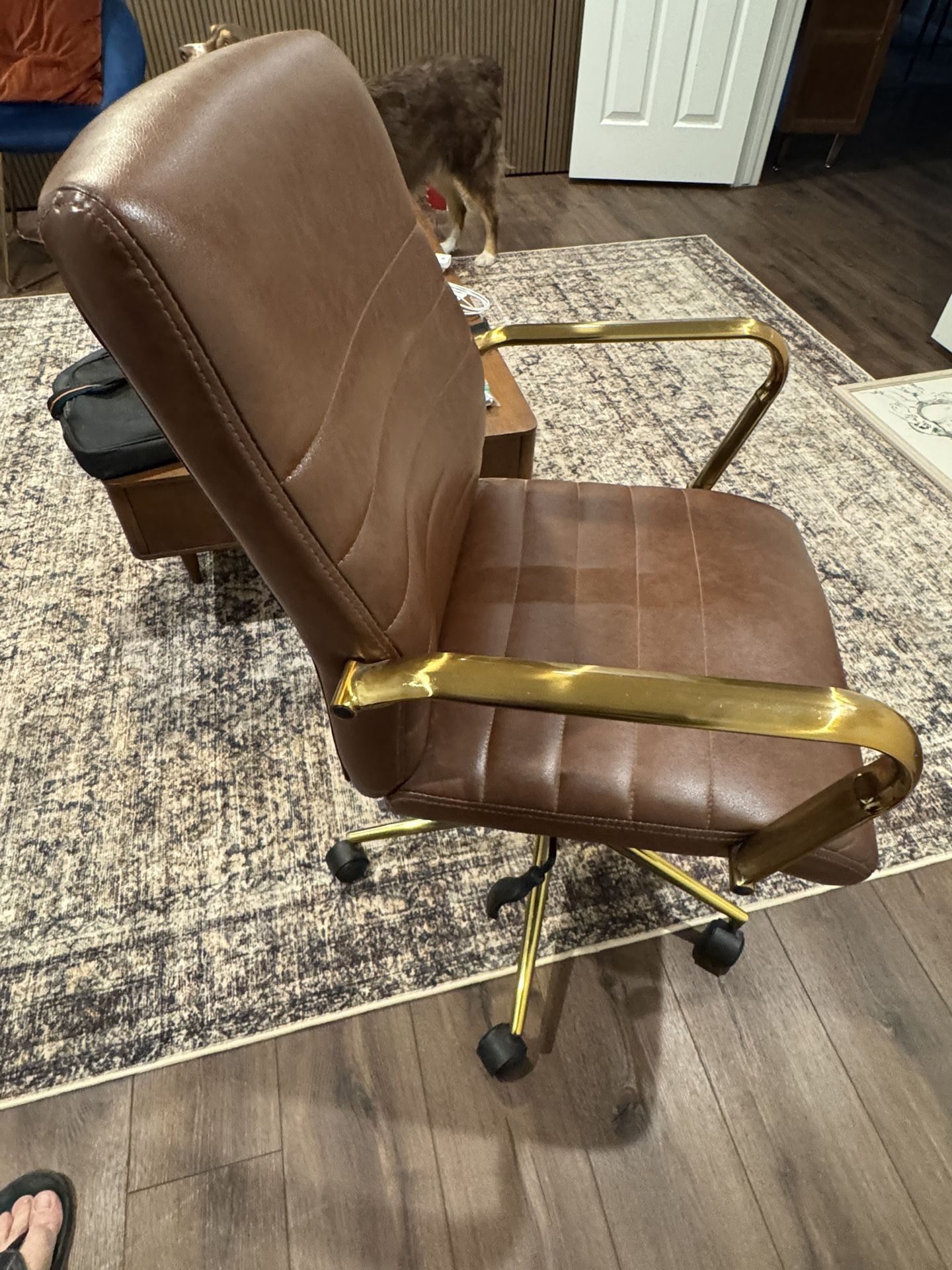 Brown Leather And Brass Office Chair