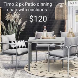 Brand New  Set Of 2 Timo Metal Frame Dinning Arm Chairs With Cushions 