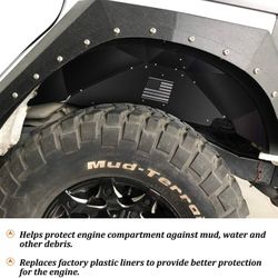 SMALLFATW Aluminum Rear Inner Fender Liner Compatible with 2007-2018 Jeep Wrangler JK JKU , US Flag Pattern , Great Fitting & Easy to Install , Jeep