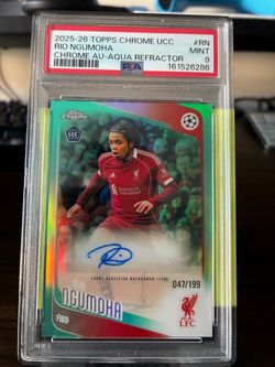 Rio Ngumoha 2025-26 Topps Chrome UCC Auto Aqua Refractor RC PSA 9