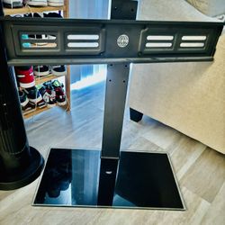 FITUEYES Universal TV Stand with Swivel Mount for 50-85 inch Flat Screens - Height Adjustable Tempered Glass Base