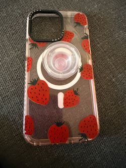 iPhone 14 Pro Max strawberry popsocket case