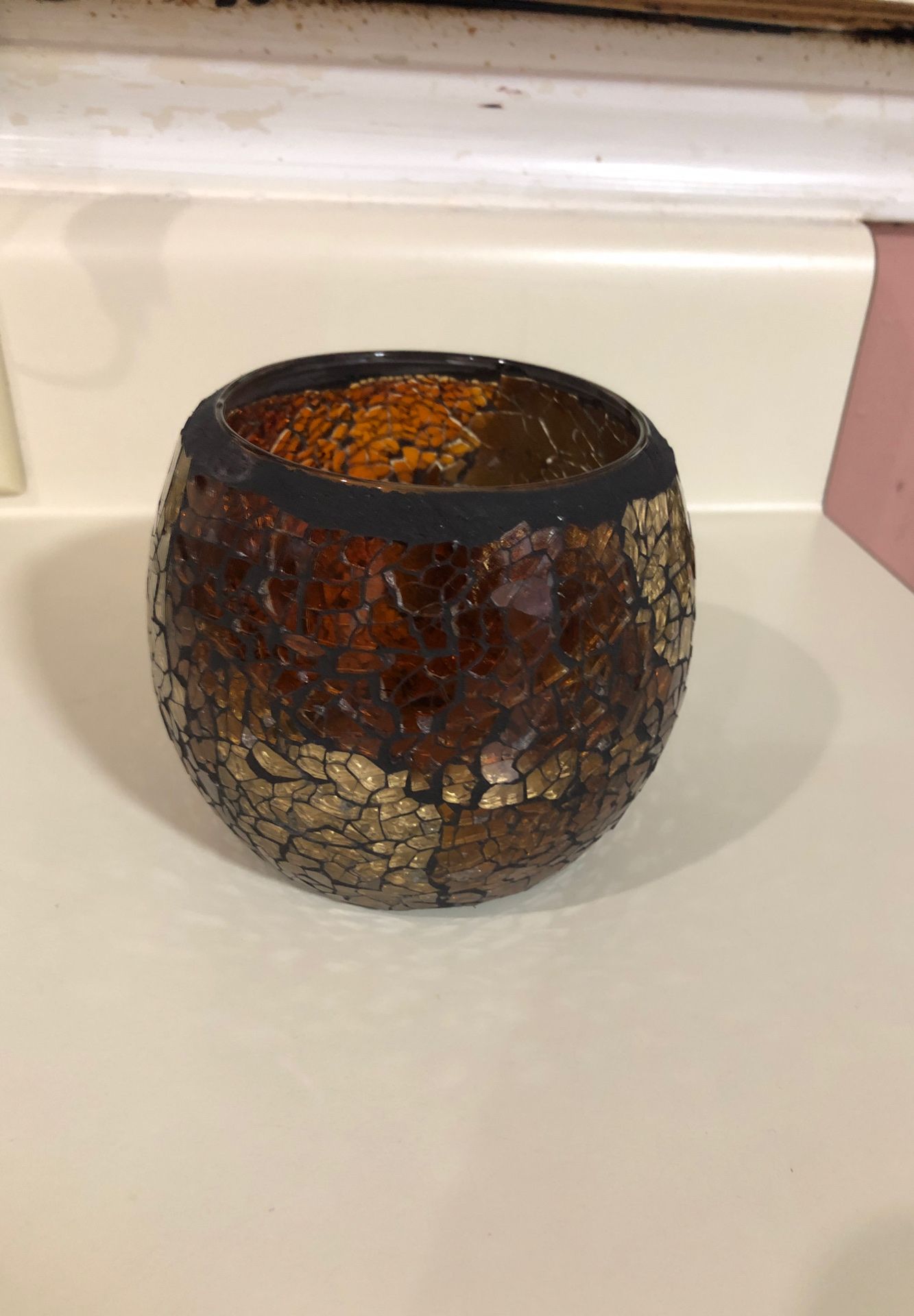 Mosaic glass roly poly candle holder