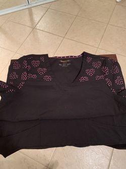 2 size medium scrub tops top shirt black with pockets