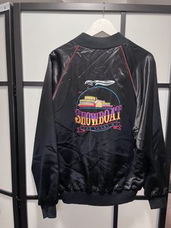 VTG SHOWBOAT LAS VEGAS Hotel Casino Bomber Acetate Jacket L USA Made Black 90s