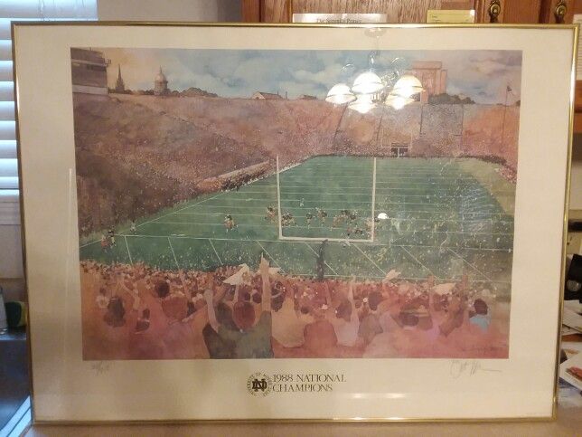 Water Color Picture Of Notre Dame 1988 National Championship Football Game.