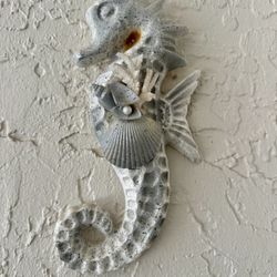 Hanging Outdoor Seahorse With Shells Decoration, Beach Decor, 12 Inches Tall