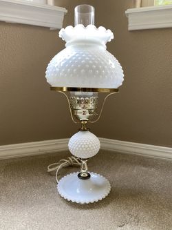 Vintage Fenton Hobnail Milk Glass Hurricane table lamp
