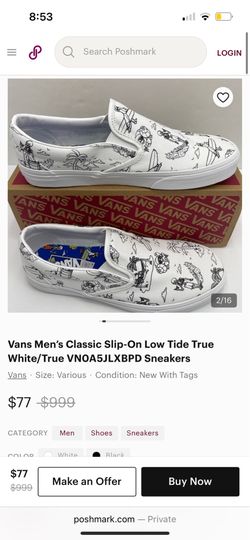 Vans Low Tide True White shoes —6 1/2 Women —5 Men