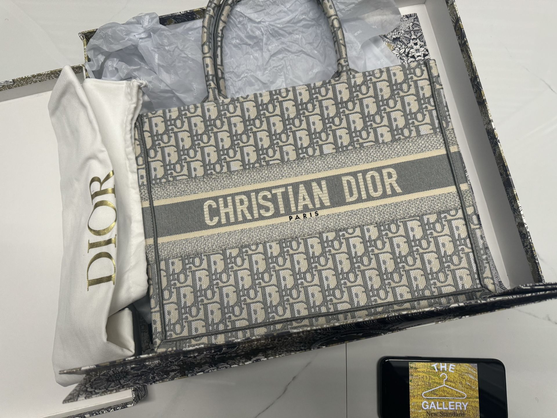  CD Christian Dior Gray Book Tote Bag Purse Women