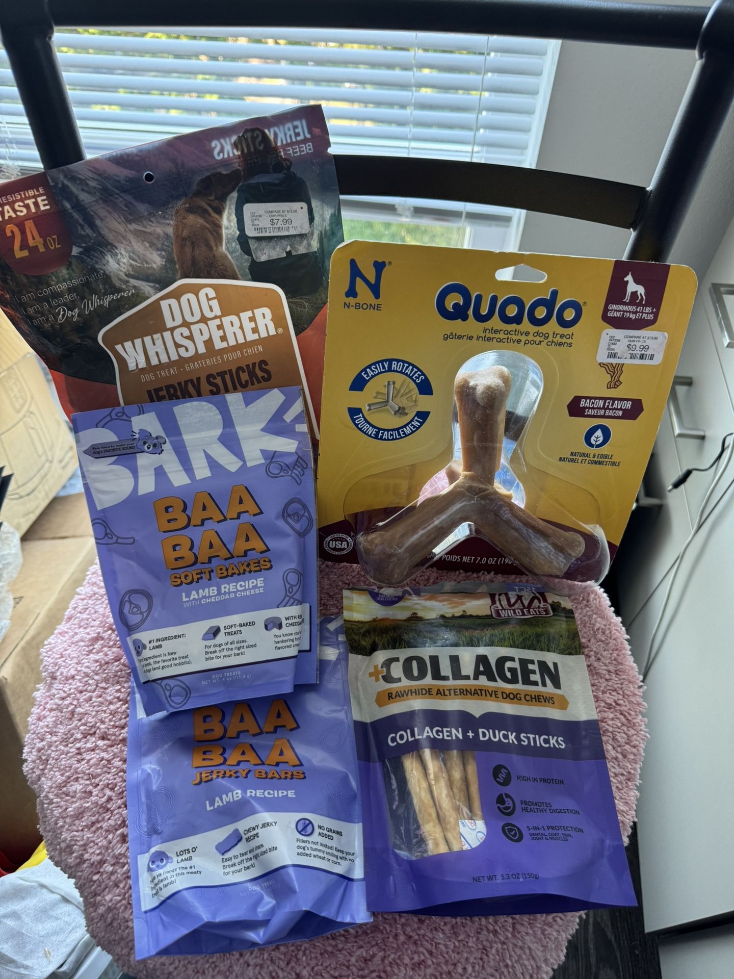 dog treats and a toy, all for $20