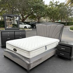 Beautiful Bedroom Set Queen Size Solid Wood Dark Gray Color In Excellent Condition By Crown Mark