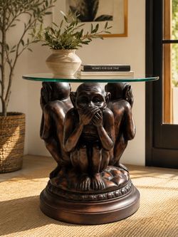 Vintage Three Wise Monkeys Glass Accent Table – Collector’s Piece