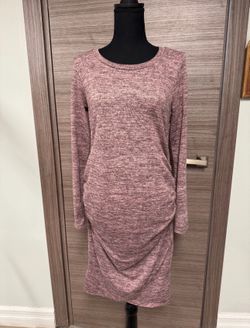 Hello Miz Maternity Bodycon Sweater Dress Medium Pink Marled Knit Long Sleeve