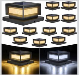12 Pack Solar Post Lights, 4x4 6x6 Wood/Vinyl Fence Cap, Black Waterproof, Shinning Effect, Large Lighting Area Deck Light, Only Fit Three True Size P