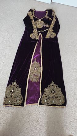 Purple velvet embroidered caftan dress