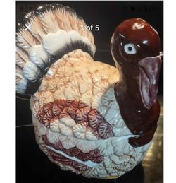 Ceramic Turkey Gravy Boat  Lidded Dish