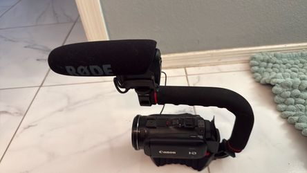 Cannon AX10 video camera with Rode microphone and stabilizer