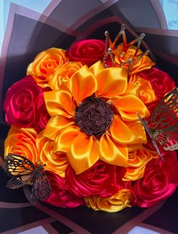 20 Count Red And Gold Rose + Sunflower Bouquet