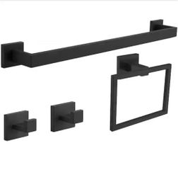BWE
4-Piece Bath Hardware Set Black Bathroom Accessories with Towel Bar/Rack Included for Bathroom Towel Ring in Matte Black