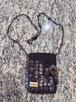 Punta Cana Coconut Shell Beaded Crossbody Mini Bag / Coin Purse 6x8