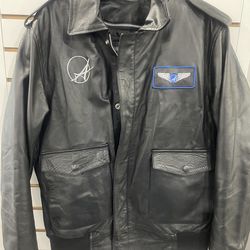 Medium Affluent Men’s Black Leather Flight Aviation Bomber Jacket – Lined