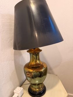 Brass Vase Table Lamp with Gray Shade