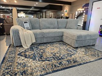 Gray Ribbed Fabric Sectional Sofa with reversible Chaise