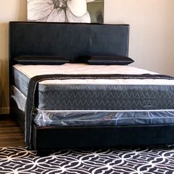 Brand New Black Queen Size Leather Bed Frame With New Mattress Set/Fast Delivery