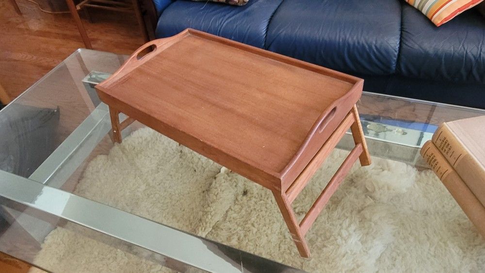 Solid Teak Folding Breakfast In Bed Tray Table
