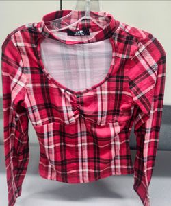 Jolie & Joy Plaid Top Size Small