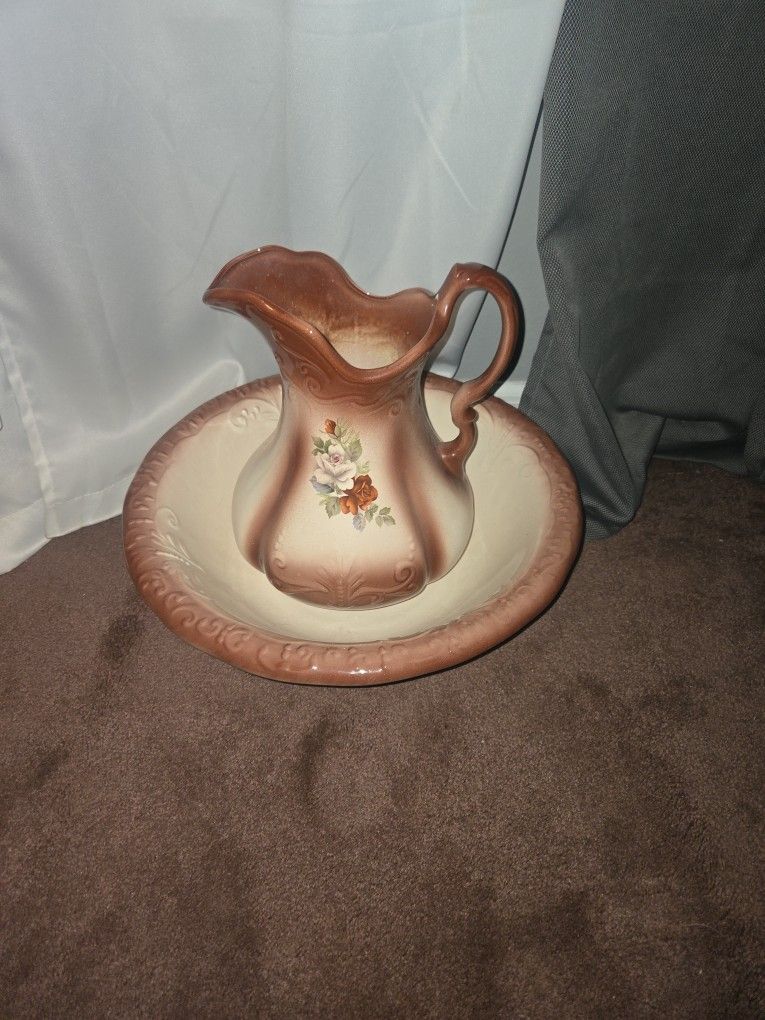 Ironstone England 1890 Antique Water Pitcher And Bowl Set