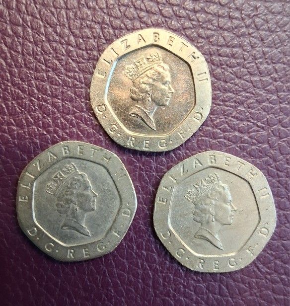 Queen Elizabeth II Twenty Pence Coins Collectable, 3 Coins